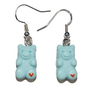 Handmade Bear Earrings Pastel Blue Lightweight‎ Resin Hypoallergenic 925